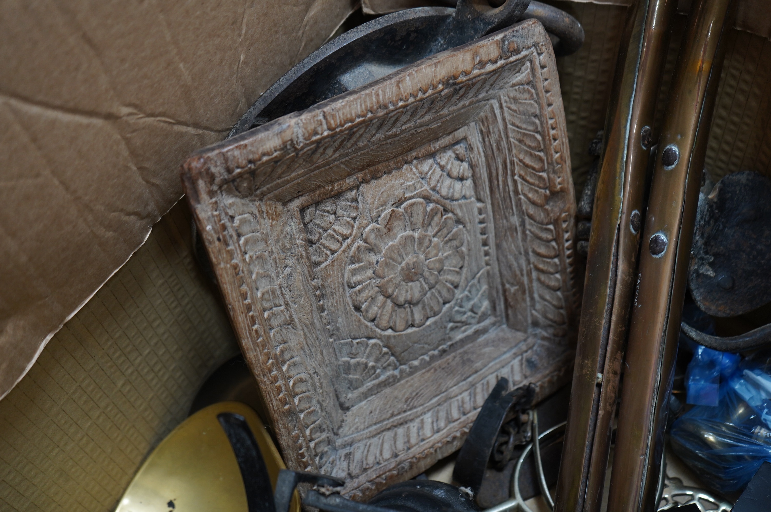 A set of Salter scales and sundry metalware. Condition - poor to fair